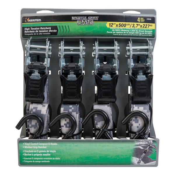 Keeper Keeper 1 in. W X 12 ft. L Multicolored Tie Down Strap 500 lb 4 pk 43509 - main